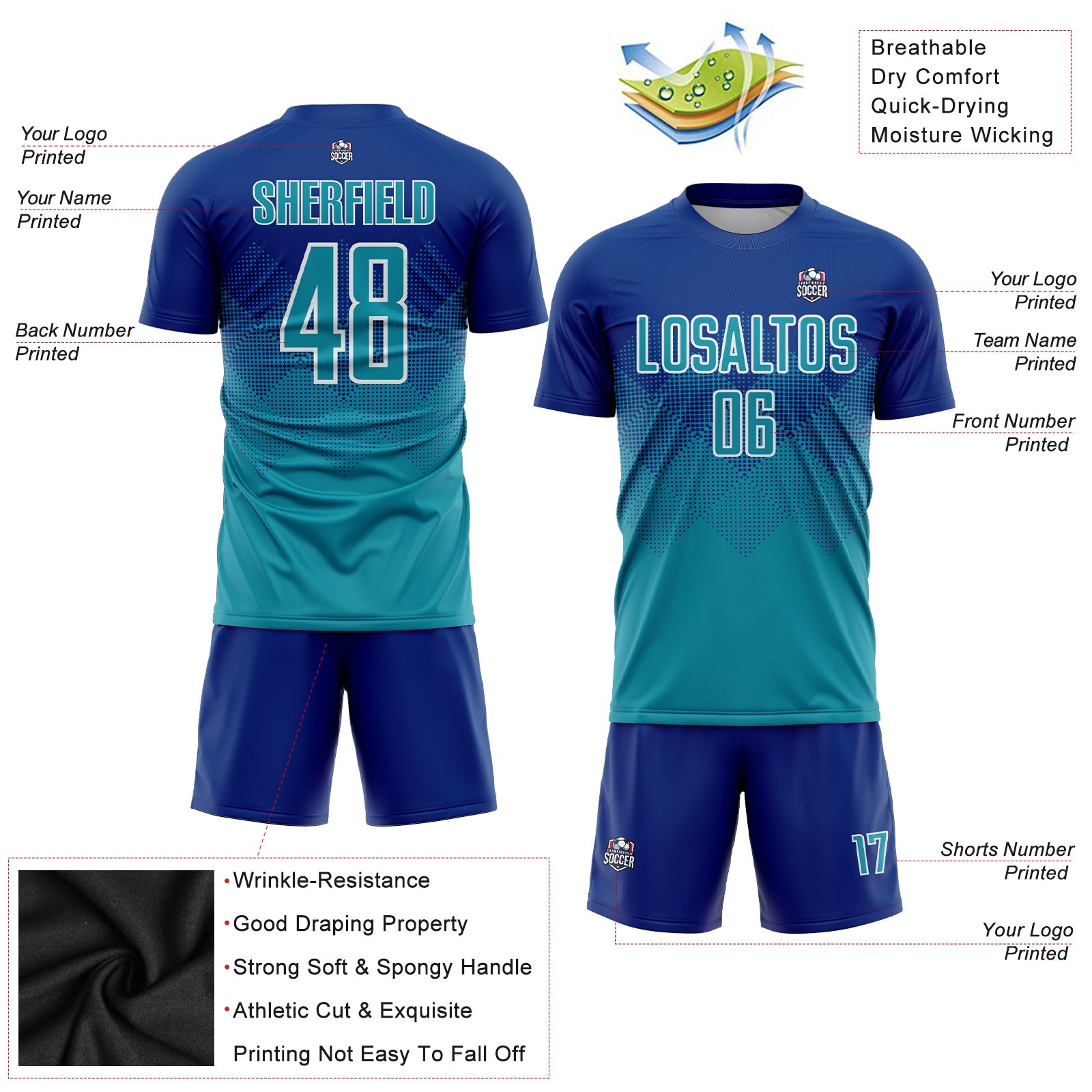 Custom Royal Teal-White Sublimation Soccer Uniform Jersey - Sky-Custom