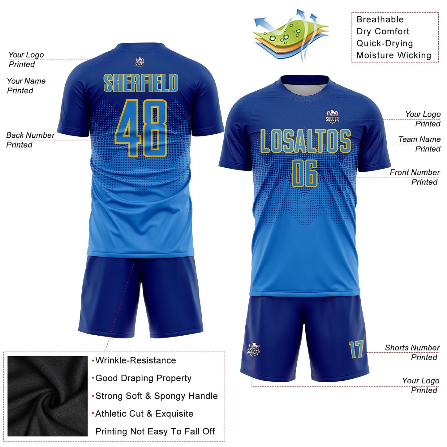 Custom Royal Powder Blue-Gold Sublimation Soccer Uniform Jersey - Sky-Custom