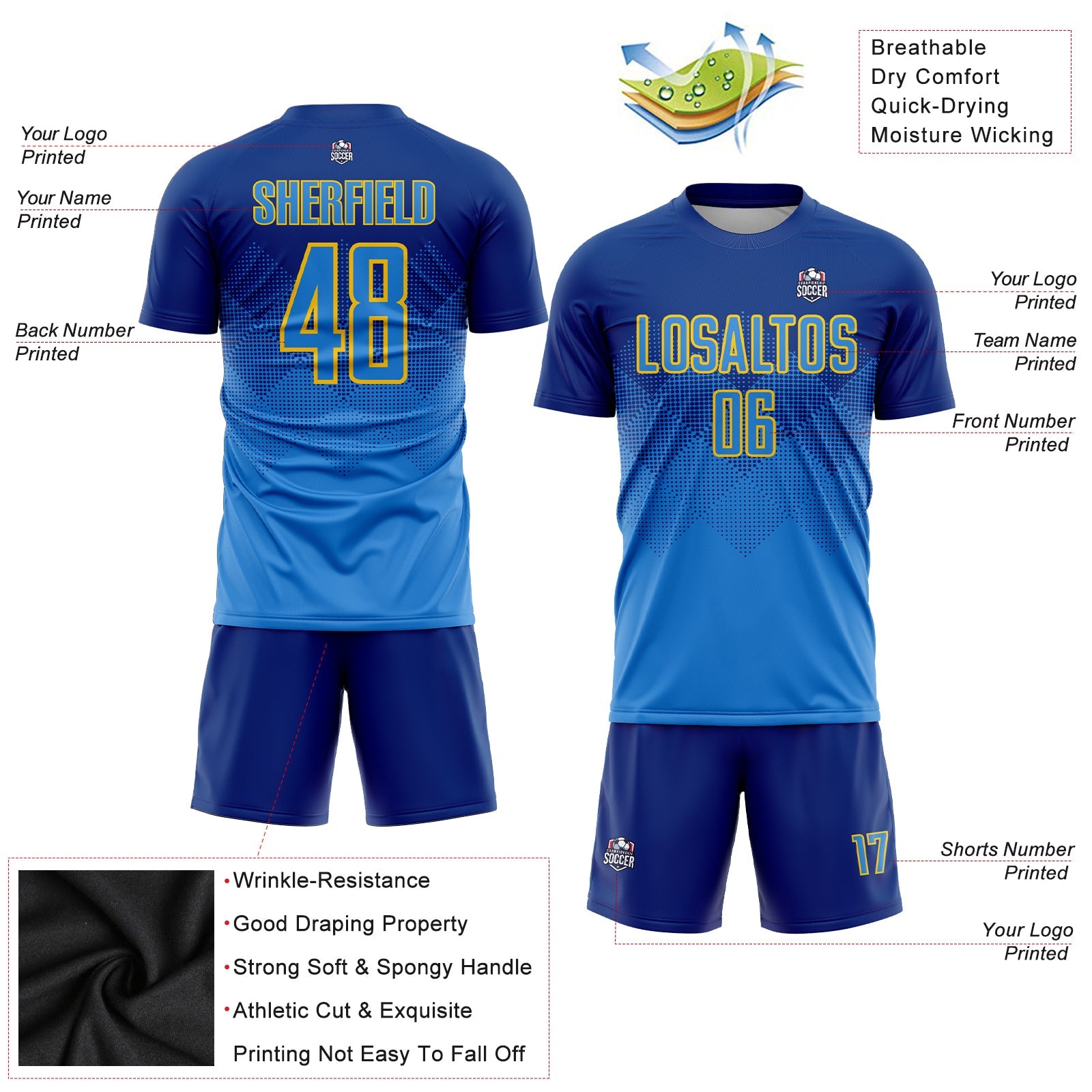 Custom Royal Powder Blue-Gold Sublimation Soccer Uniform Jersey - Sky-Custom