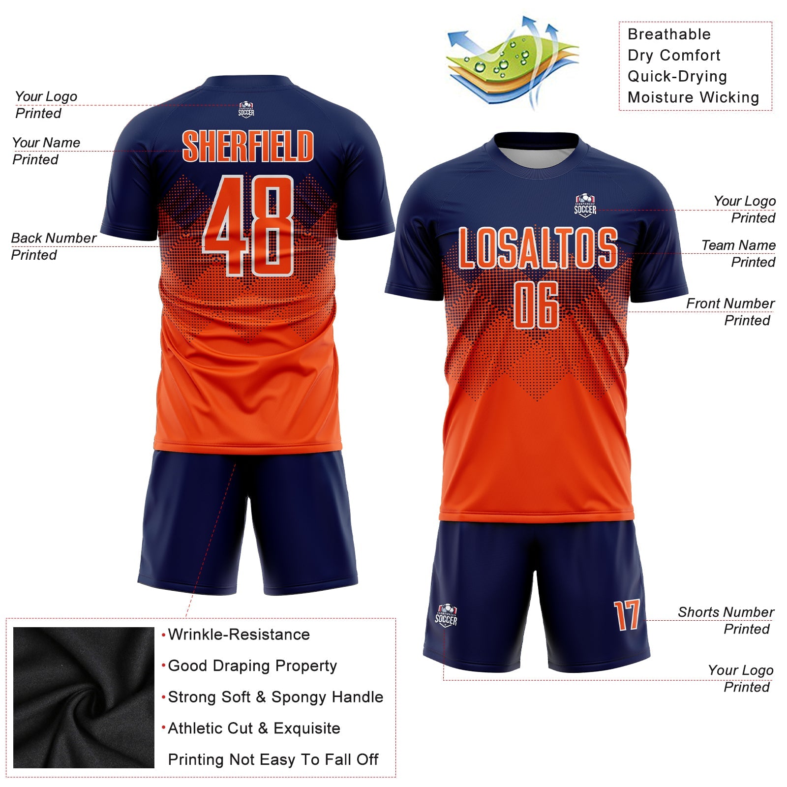 Custom Navy Orange-White Sublimation Soccer Uniform Jersey - Sky-Custom