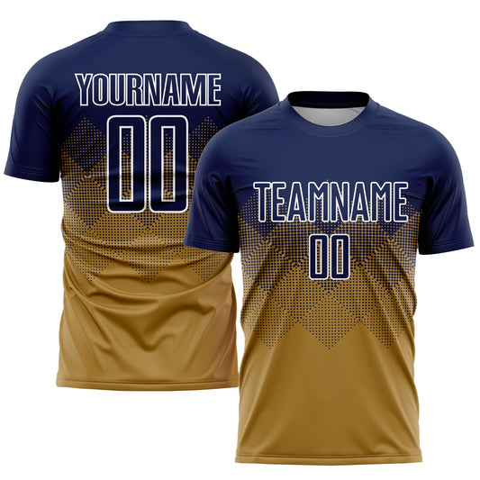Custom Old Gold Navy-White Sublimation Soccer Uniform Jersey - Sky-Custom