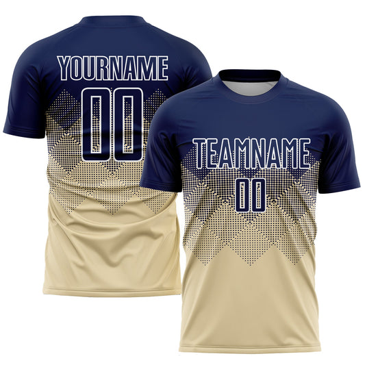 Custom Cream Navy-White Sublimation Soccer Uniform Jersey - Sky-Custom