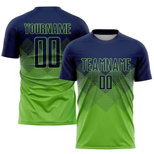Custom Neon Green Navy Sublimation Soccer Uniform Jersey - Sky-Custom