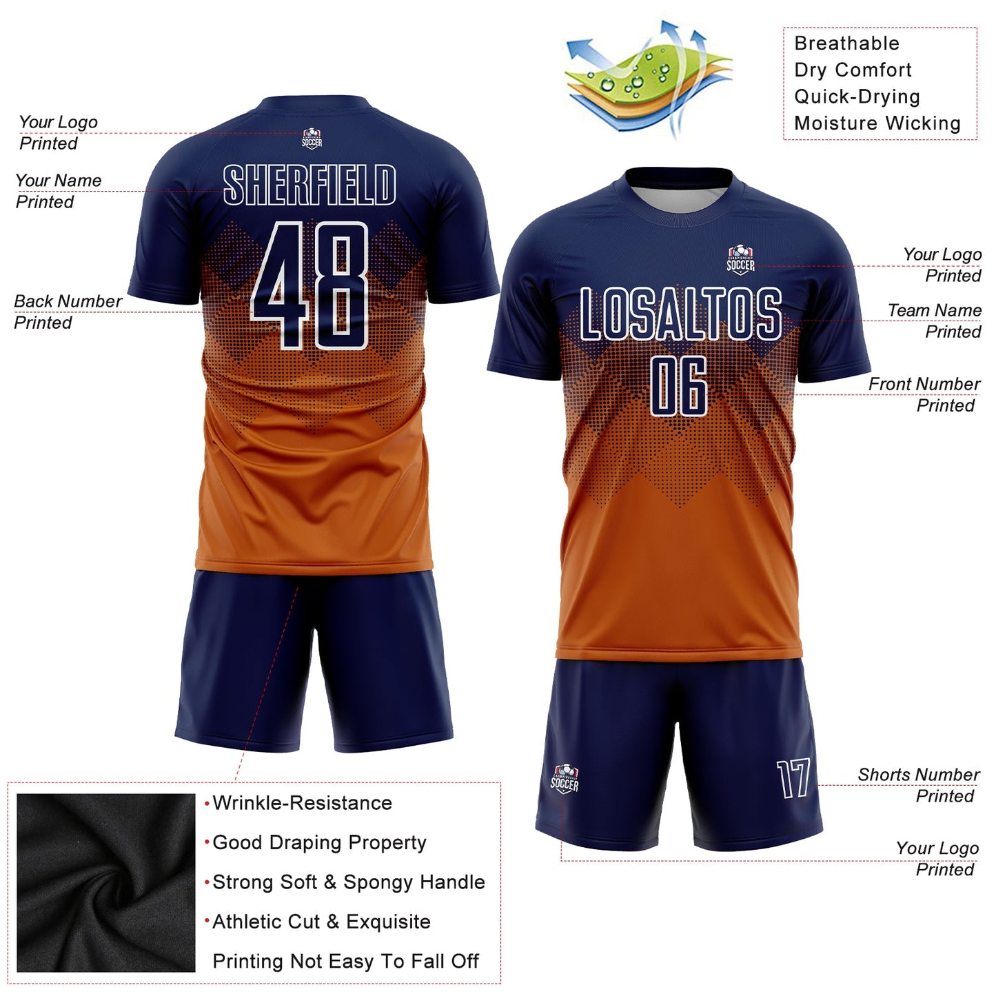 Custom Texas Orange Navy-White Sublimation Soccer Uniform Jersey - Sky-Custom