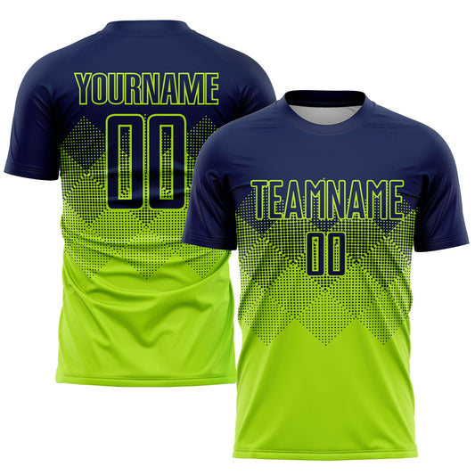 Custom Neon Green Navy Sublimation Soccer Uniform Jersey - Sky-Custom