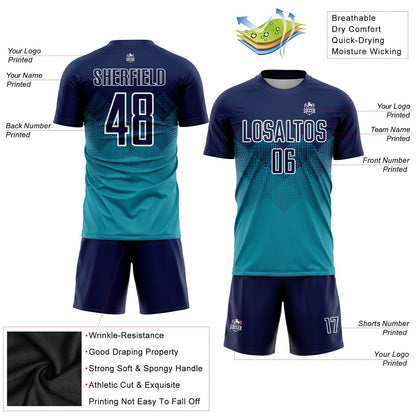 Custom Teal Navy-White Sublimation Soccer Uniform Jersey - Sky-Custom