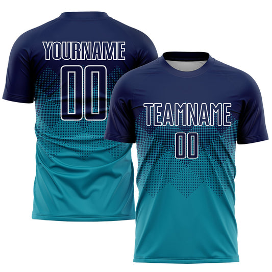 Custom Teal Navy-White Sublimation Soccer Uniform Jersey - Sky-Custom
