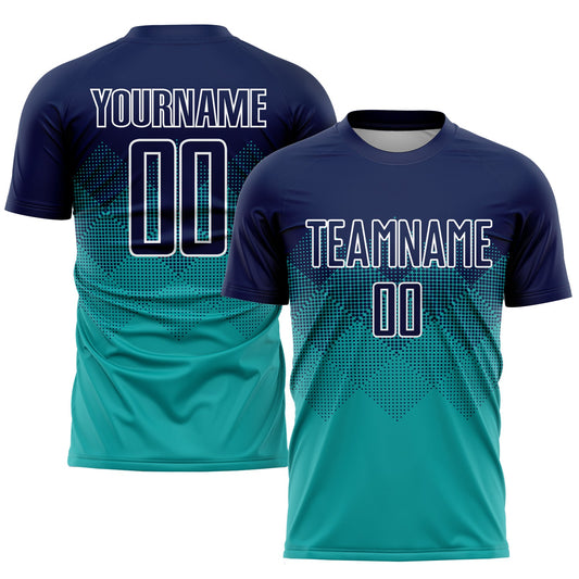 Custom Aqua Navy-White Sublimation Soccer Uniform Jersey - Sky-Custom