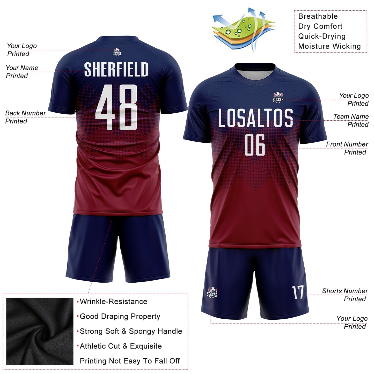 Custom Navy White-Crimson Sublimation Soccer Uniform Jersey - Sky-Custom