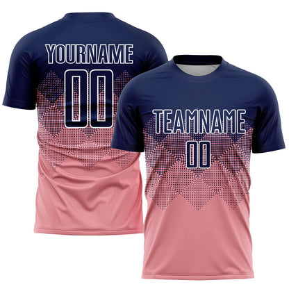 Custom Medium Pink Navy-White Sublimation Soccer Uniform Jersey - Sky-Custom