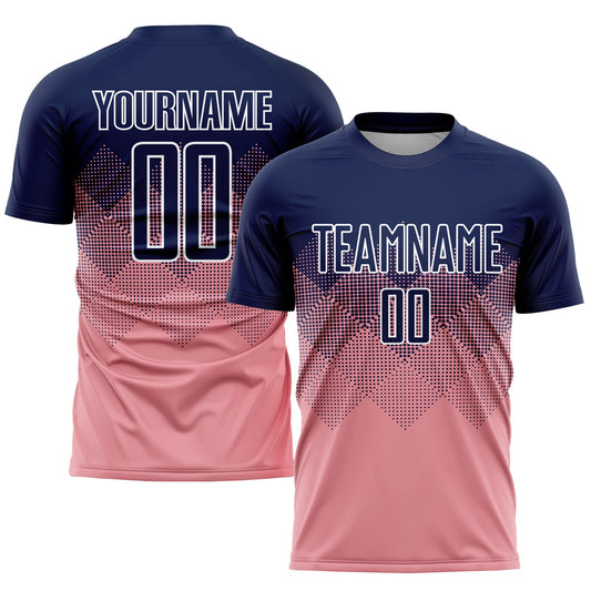 Custom Medium Pink Navy-White Sublimation Soccer Uniform Jersey - Sky-Custom