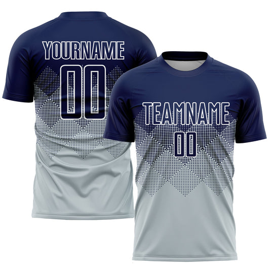 Custom Silver Navy-White Sublimation Soccer Uniform Jersey - Sky-Custom