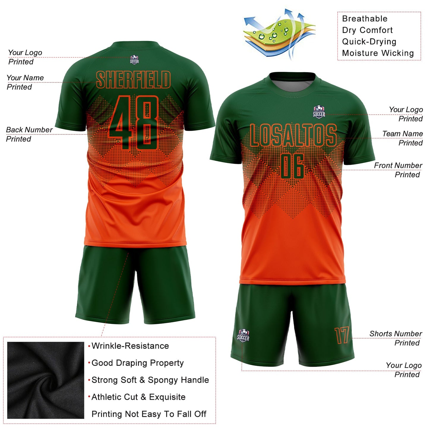 Custom Orange Green Sublimation Soccer Uniform Jersey - Sky-Custom