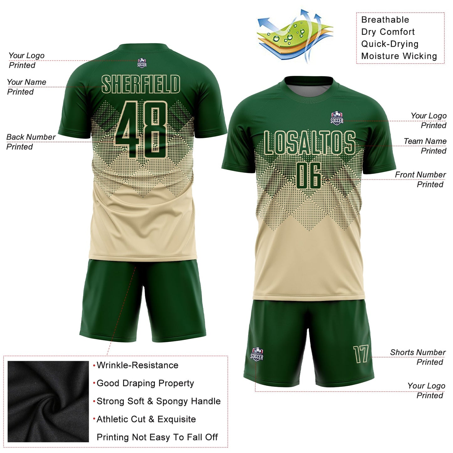 Custom Cream Green Sublimation Soccer Uniform Jersey - Sky-Custom