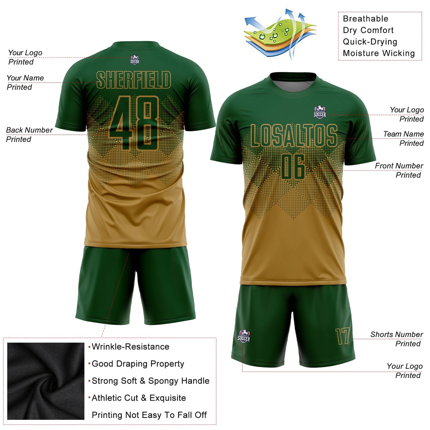 Custom Old Gold Green Sublimation Soccer Uniform Jersey - Sky-Custom