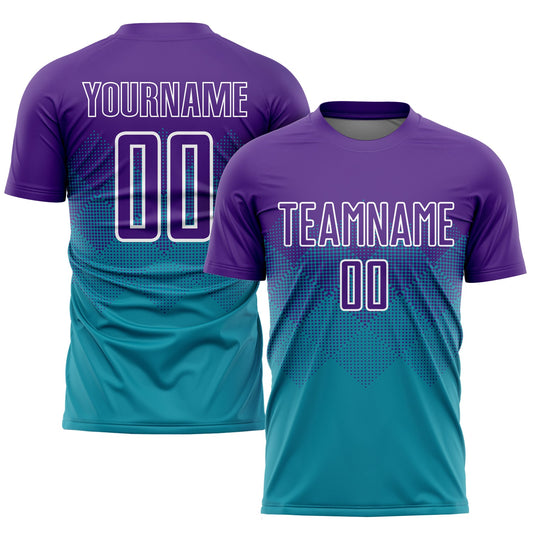 Custom Teal Purple-White Sublimation Soccer Uniform Jersey - Sky-Custom
