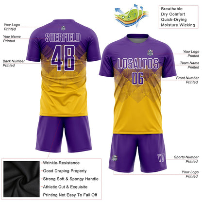 Custom Gold Purple-White Sublimation Soccer Uniform Jersey - Sky-Custom