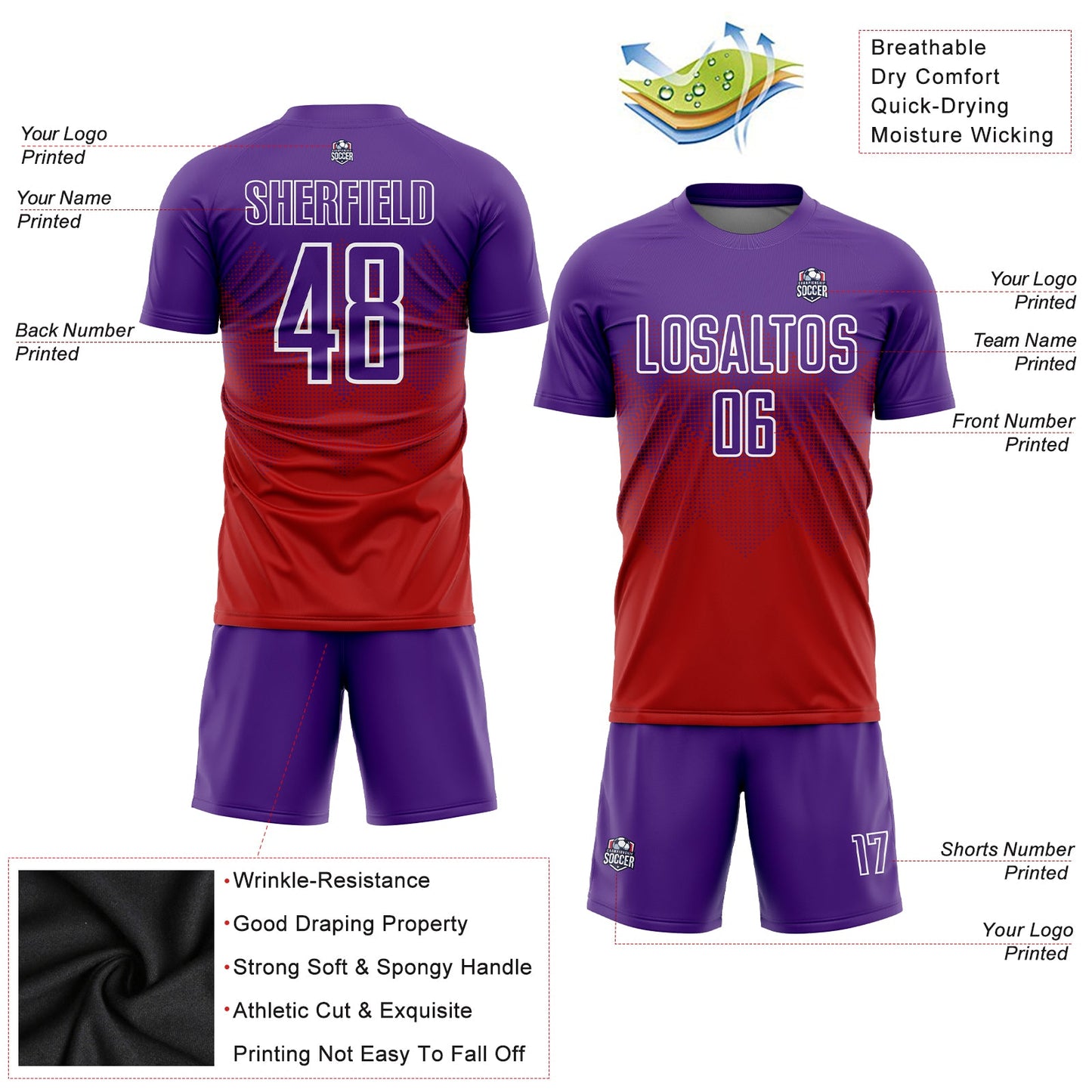 Custom Red Purple-White Sublimation Soccer Uniform Jersey - Sky-Custom