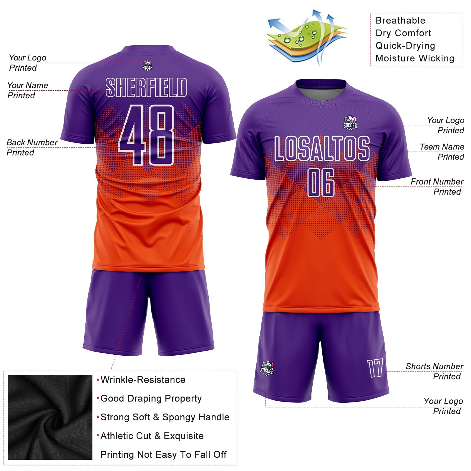 Custom Orange Purple-White Sublimation Soccer Uniform Jersey - Sky-Custom