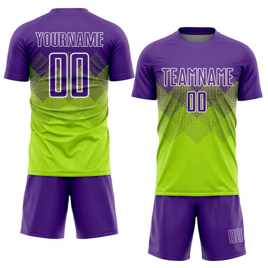 Custom Neon Green Purple-White Sublimation Soccer Uniform Jersey - Sky-Custom