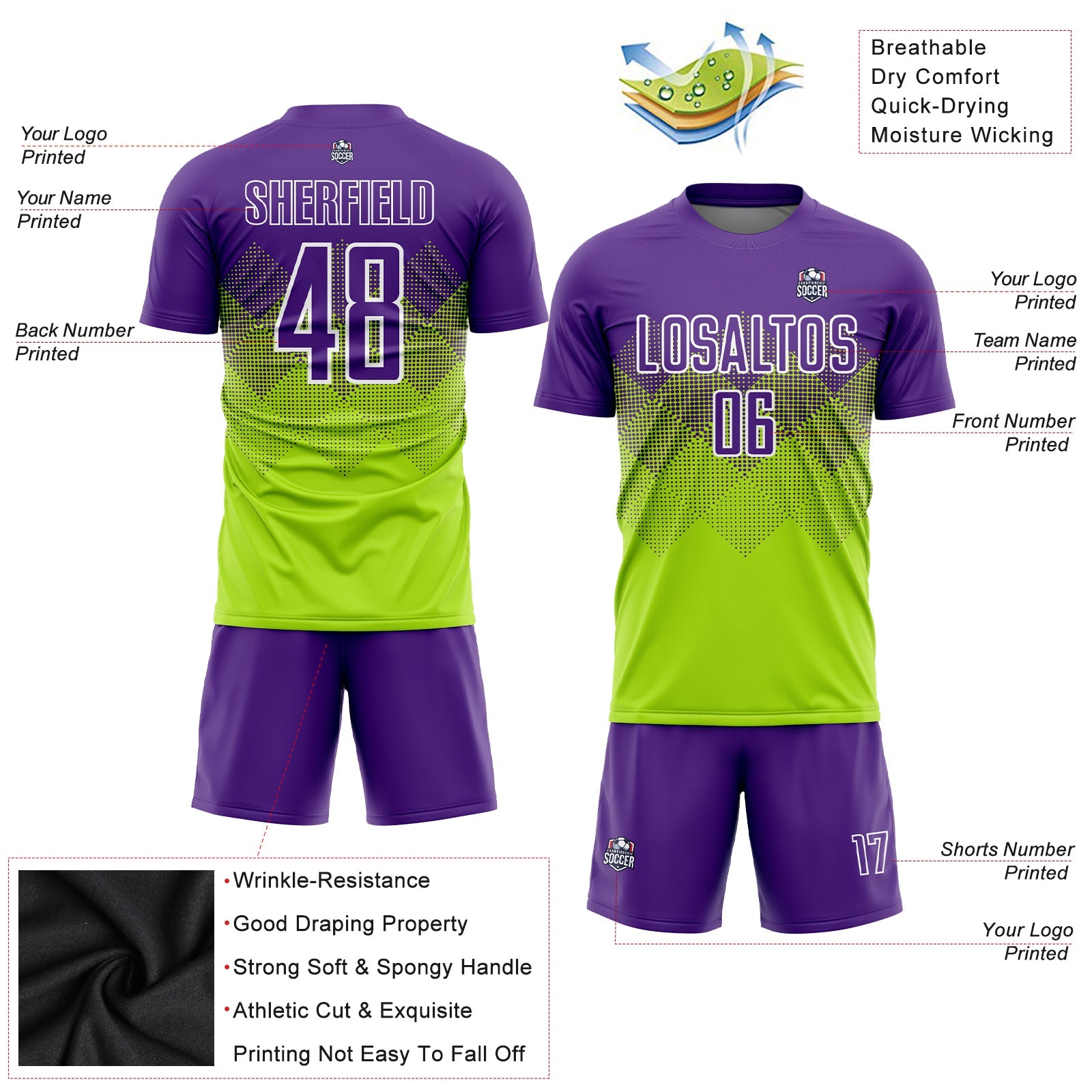 Custom Neon Green Purple-White Sublimation Soccer Uniform Jersey - Sky-Custom