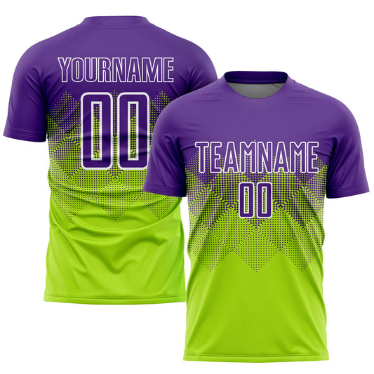 Custom Neon Green Purple-White Sublimation Soccer Uniform Jersey - Sky-Custom