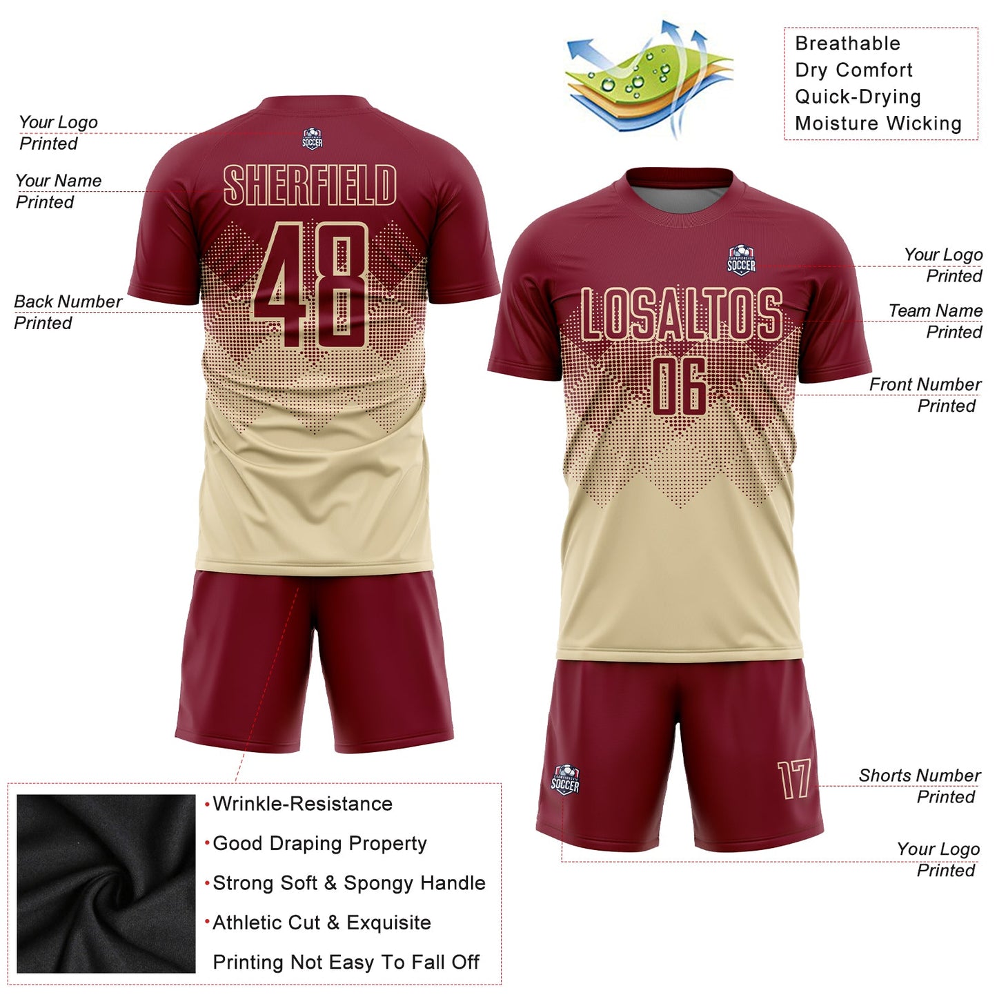 Custom Cream Crimson Sublimation Soccer Uniform Jersey - Sky-Custom