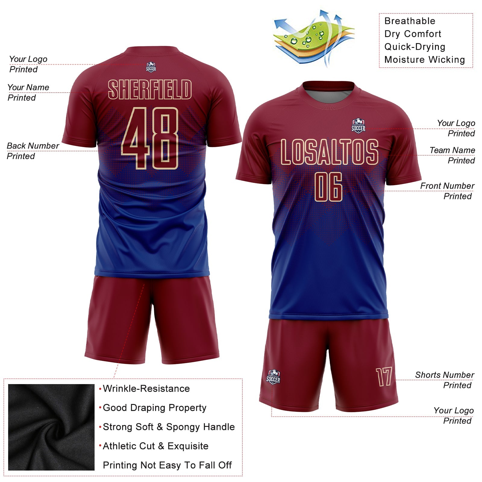 Custom Royal Crimson-Cream Sublimation Soccer Uniform Jersey - Sky-Custom