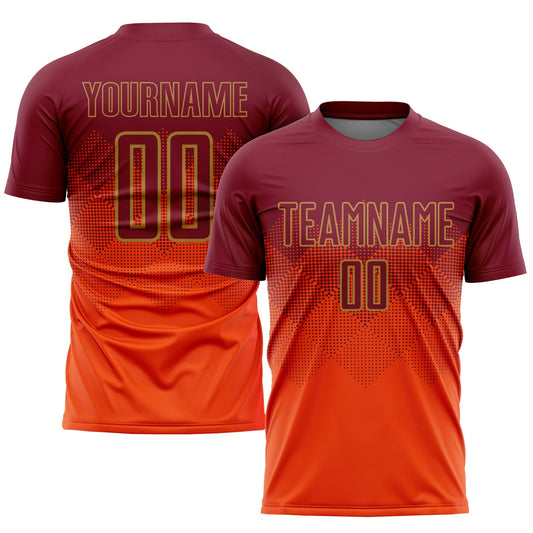 Custom Orange Crimson-Old Gold Sublimation Soccer Uniform Jersey - Sky-Custom