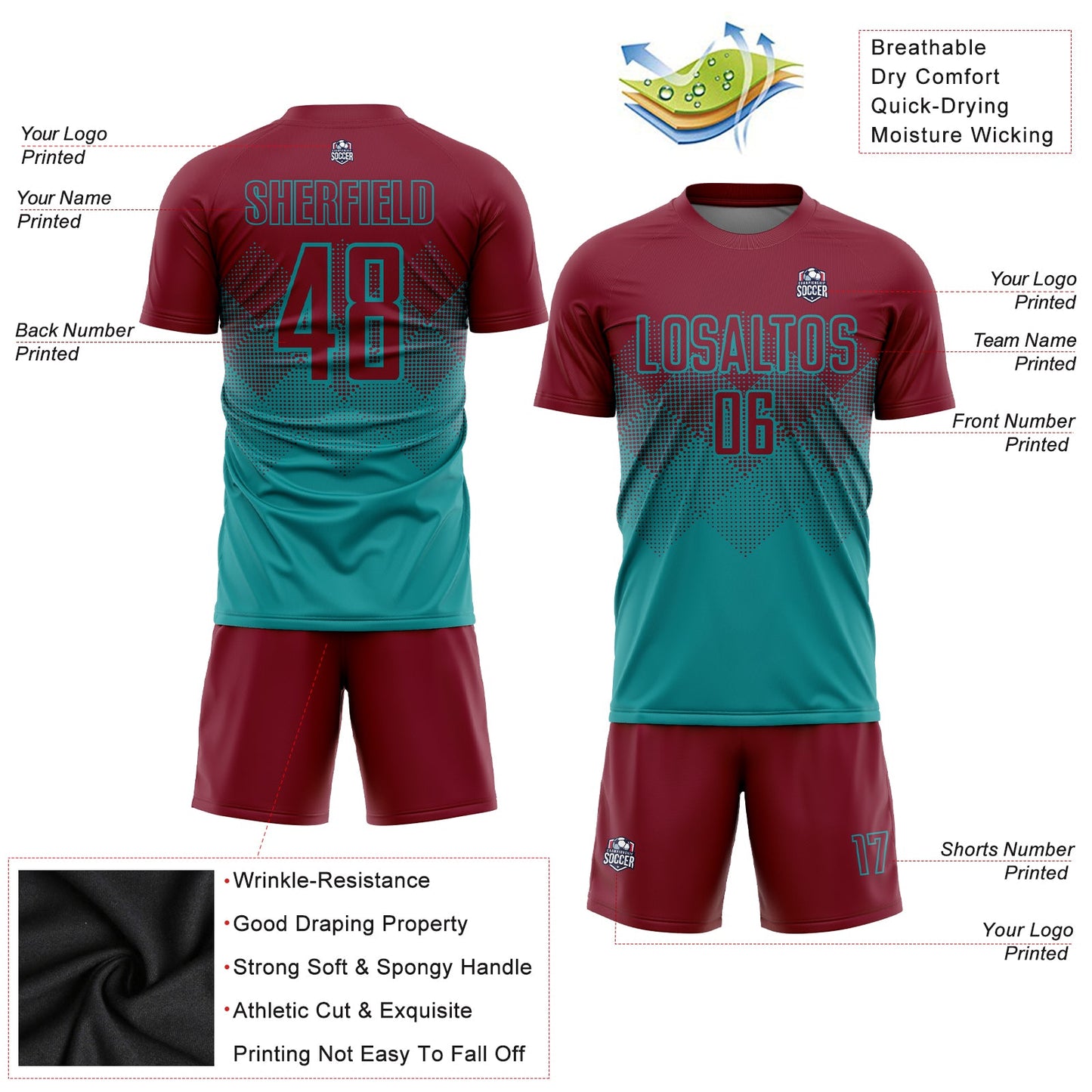 Custom Teal Crimson Sublimation Soccer Uniform Jersey - Sky-Custom