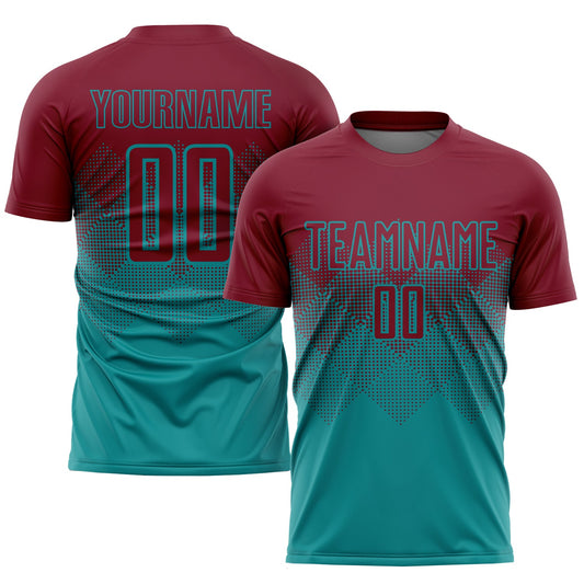 Custom Teal Crimson Sublimation Soccer Uniform Jersey - Sky-Custom