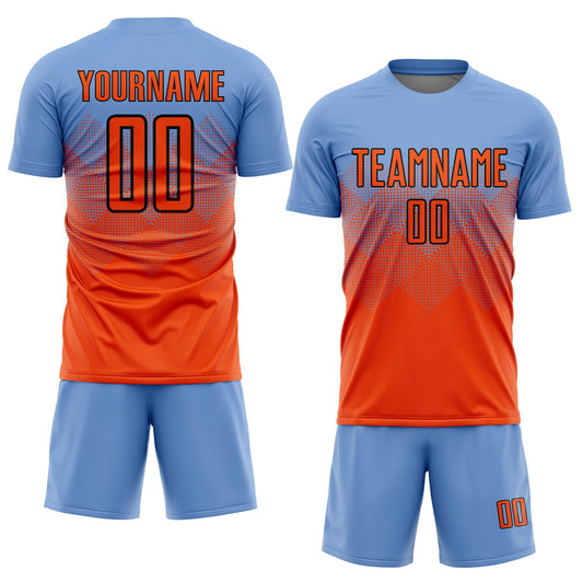 Custom Light Blue Orange-Black Sublimation Soccer Uniform Jersey - Sky-Custom