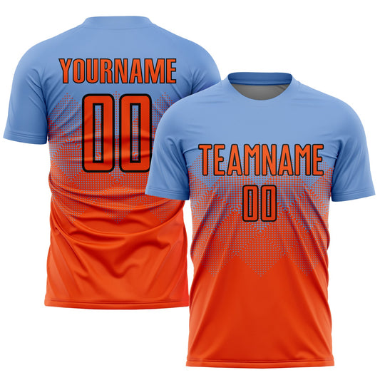 Custom Light Blue Orange-Black Sublimation Soccer Uniform Jersey - Sky-Custom