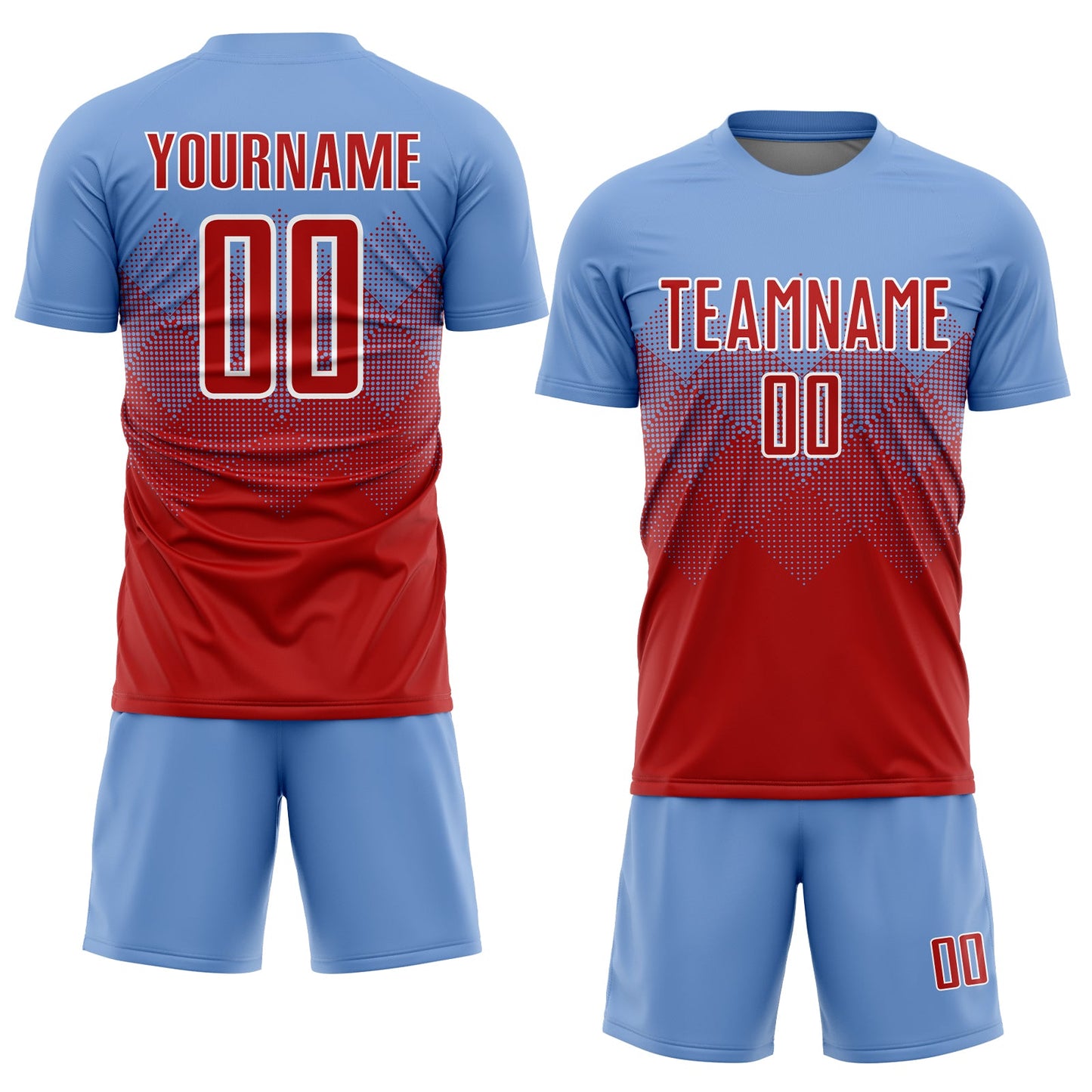 Custom Light Blue Red-White Sublimation Soccer Uniform Jersey - Sky-Custom