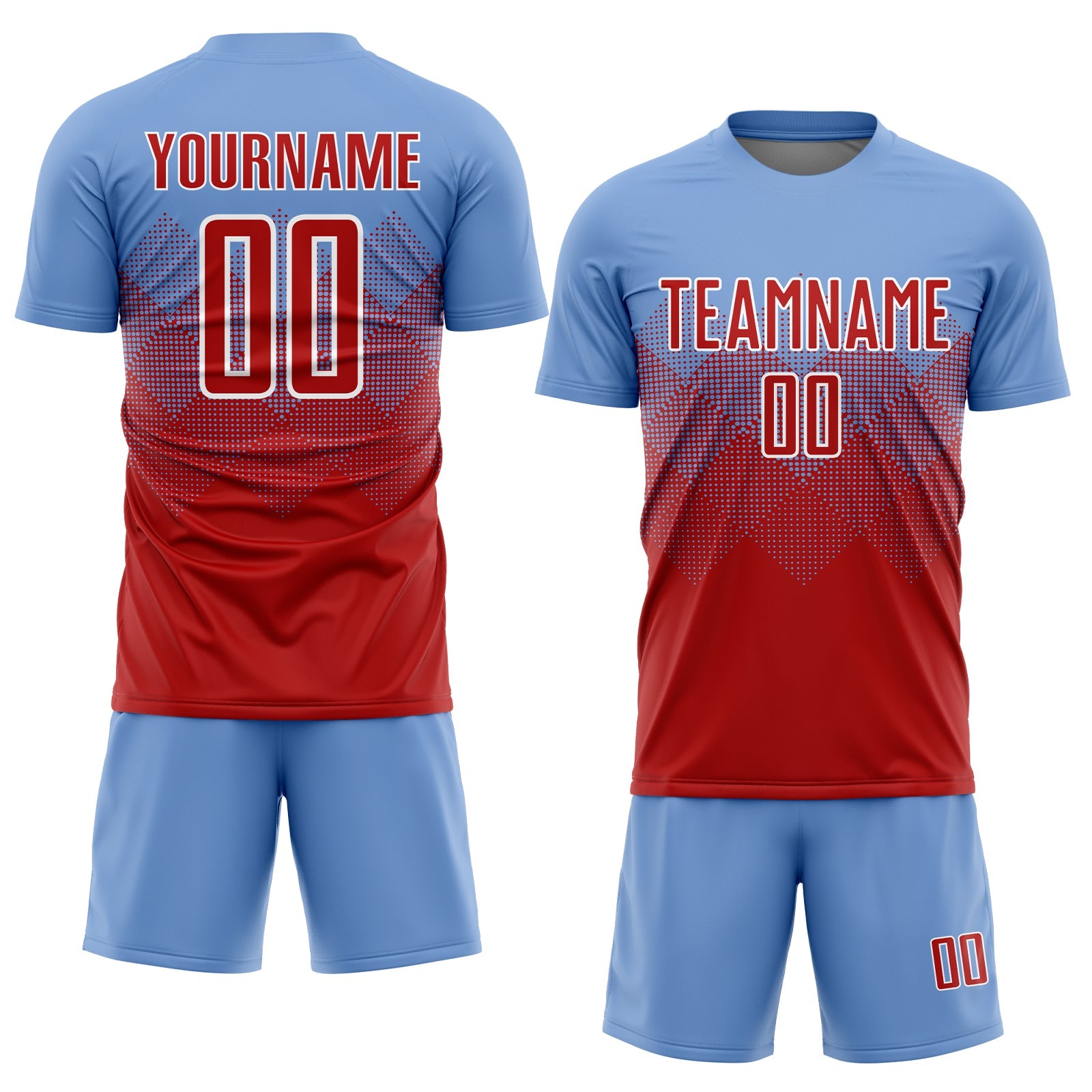 Custom Light Blue Red-White Sublimation Soccer Uniform Jersey - Sky-Custom