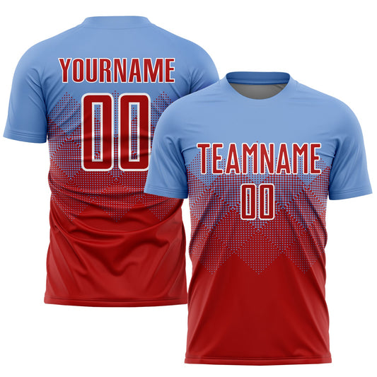 Custom Light Blue Red-White Sublimation Soccer Uniform Jersey - Sky-Custom