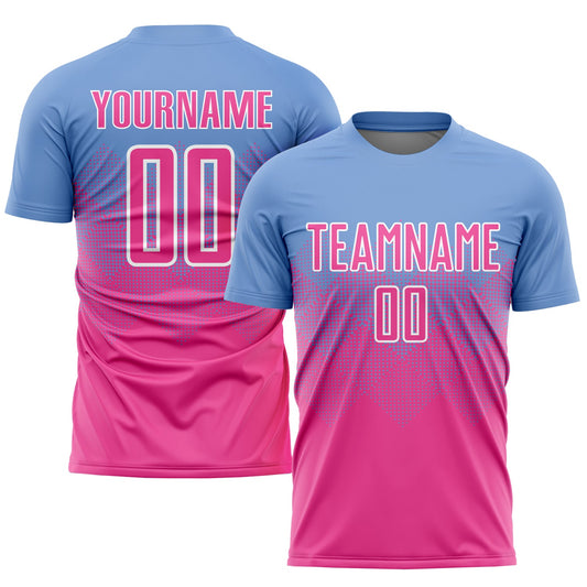 Custom Light Blue Pink-White Sublimation Soccer Uniform Jersey - Sky-Custom