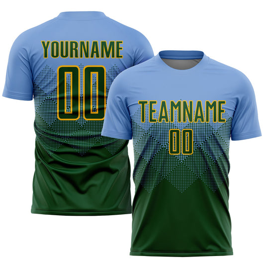 Custom Light Blue Green-Gold Sublimation Soccer Uniform Jersey - Sky-Custom