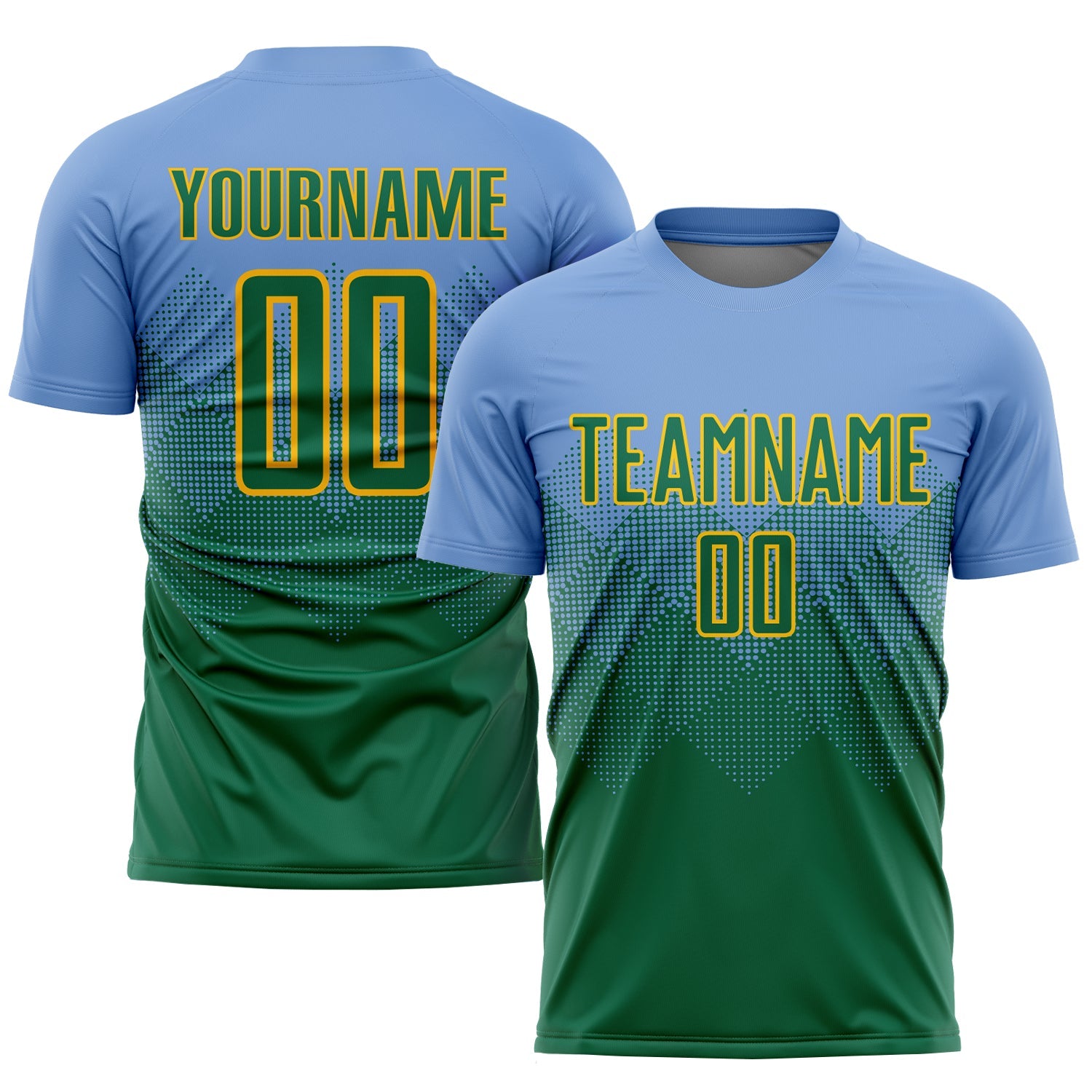 Custom Light Blue Kelly Green-Gold Sublimation Soccer Uniform Jersey - Sky-Custom