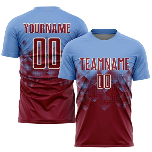 Custom Light Blue Crimson-Cream Sublimation Soccer Uniform Jersey - Sky-Custom