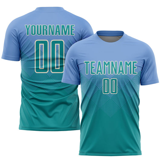Custom Light Blue Teal-Cream Sublimation Soccer Uniform Jersey - Sky-Custom