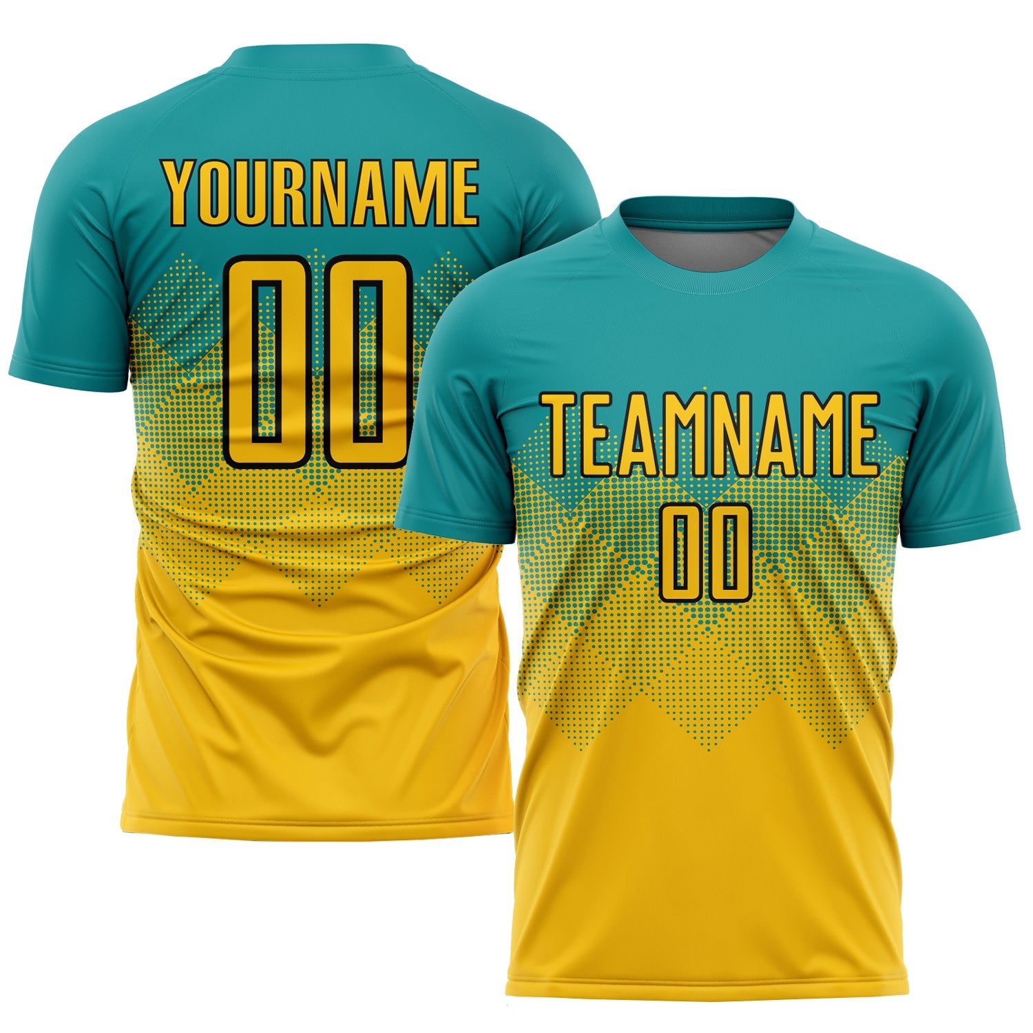Custom Teal Gold-Black Sublimation Soccer Uniform Jersey - Sky-Custom