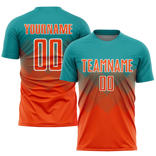 Custom Teal Orange-White Sublimation Soccer Uniform Jersey - Sky-Custom