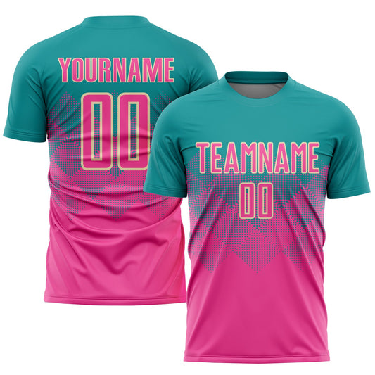 Custom Teal Pink-Cream Sublimation Soccer Uniform Jersey - Sky-Custom