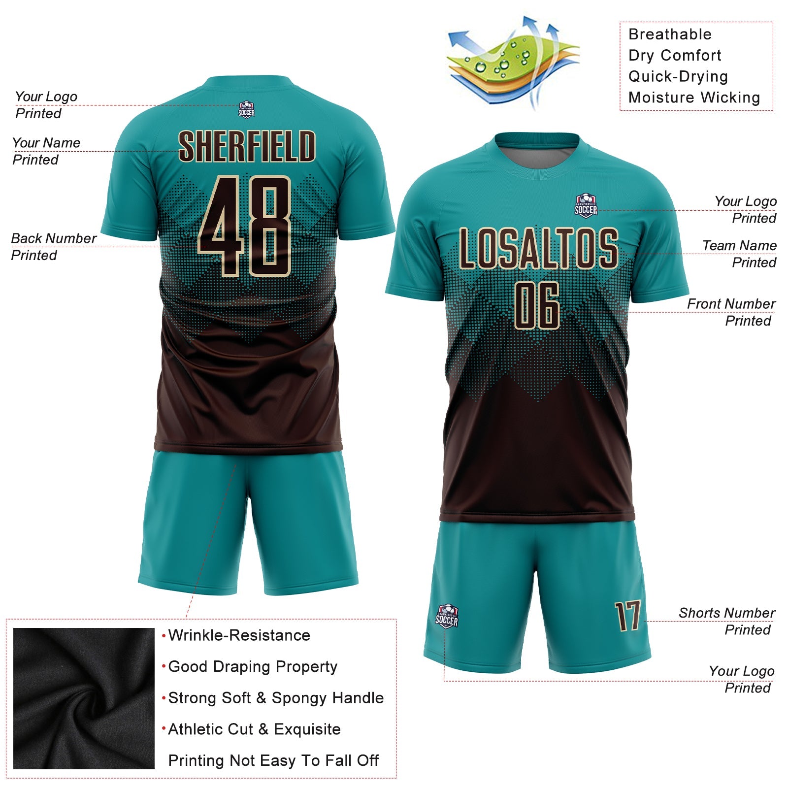 Custom Teal Brown-Cream Sublimation Soccer Uniform Jersey - Sky-Custom