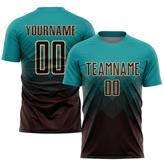 Custom Teal Brown-Cream Sublimation Soccer Uniform Jersey - Sky-Custom