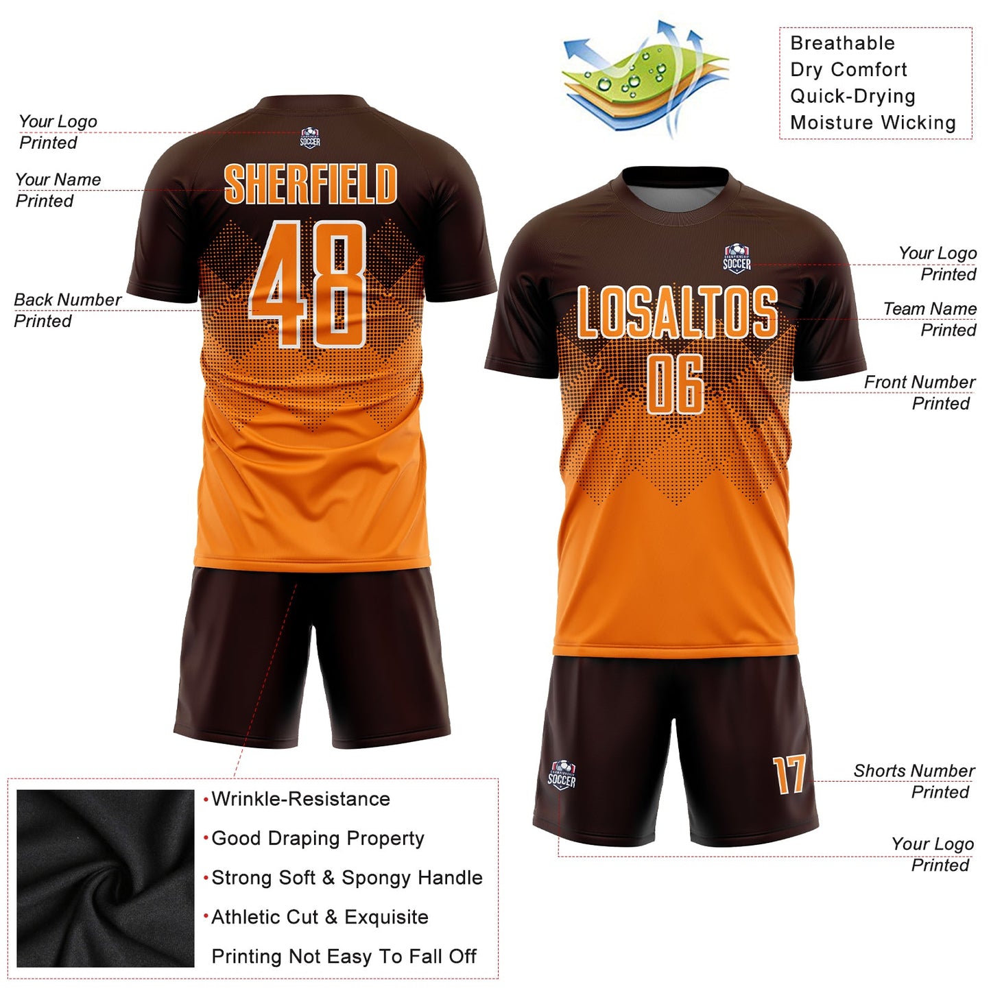 Custom Brown Bay Orange-White Sublimation Soccer Uniform Jersey - Sky-Custom
