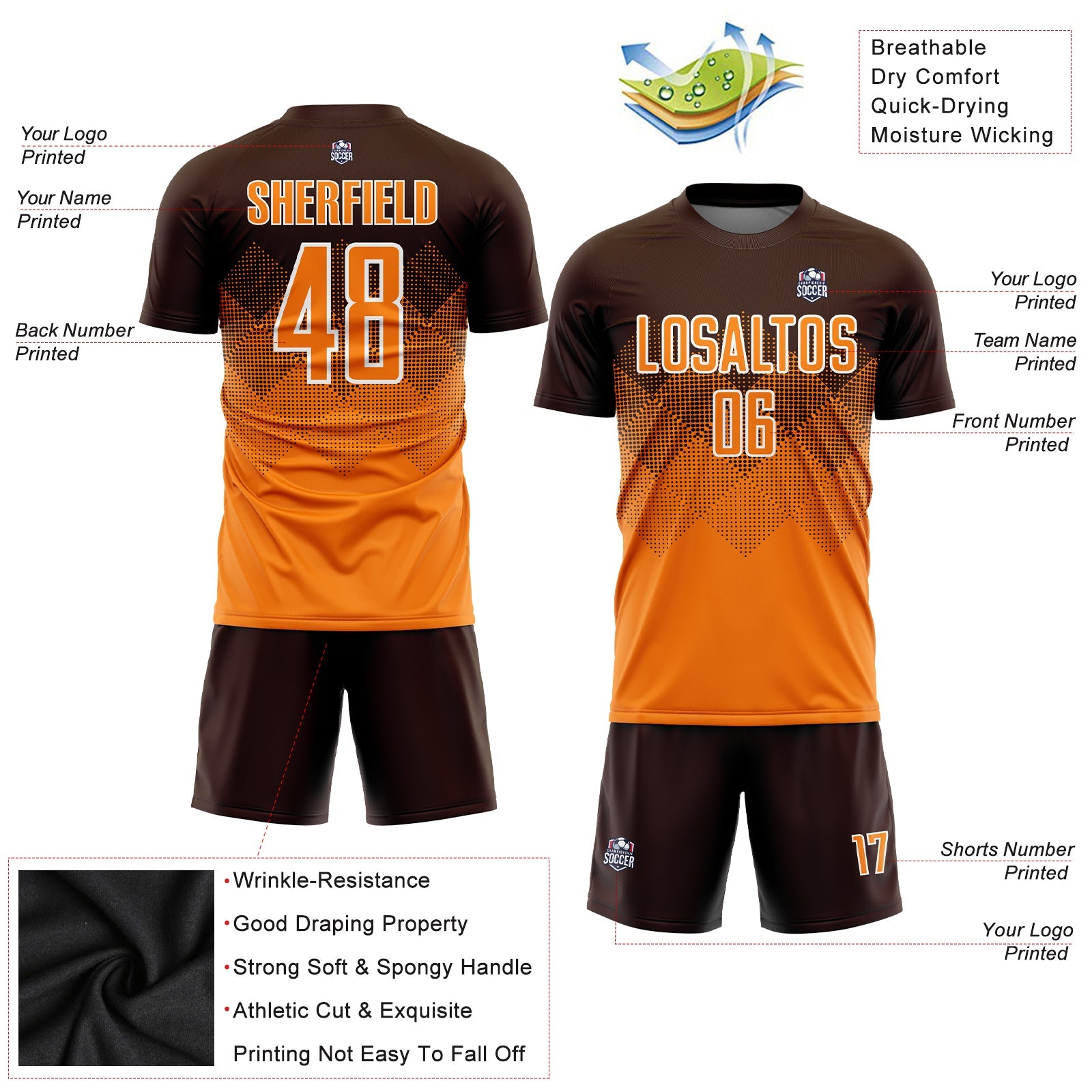 Custom Brown Bay Orange-White Sublimation Soccer Uniform Jersey - Sky-Custom