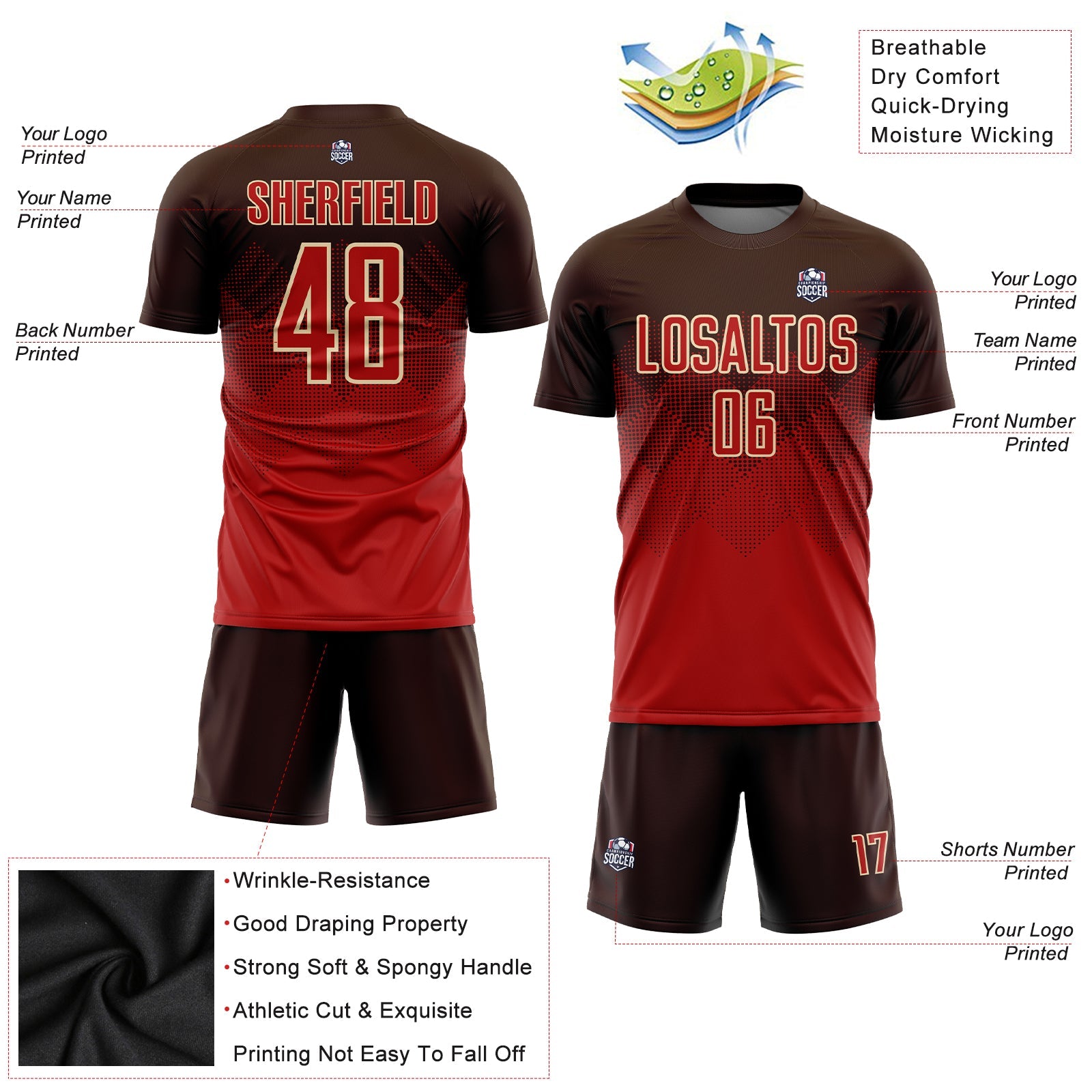 Custom Brown Red-Cream Sublimation Soccer Uniform Jersey - Sky-Custom