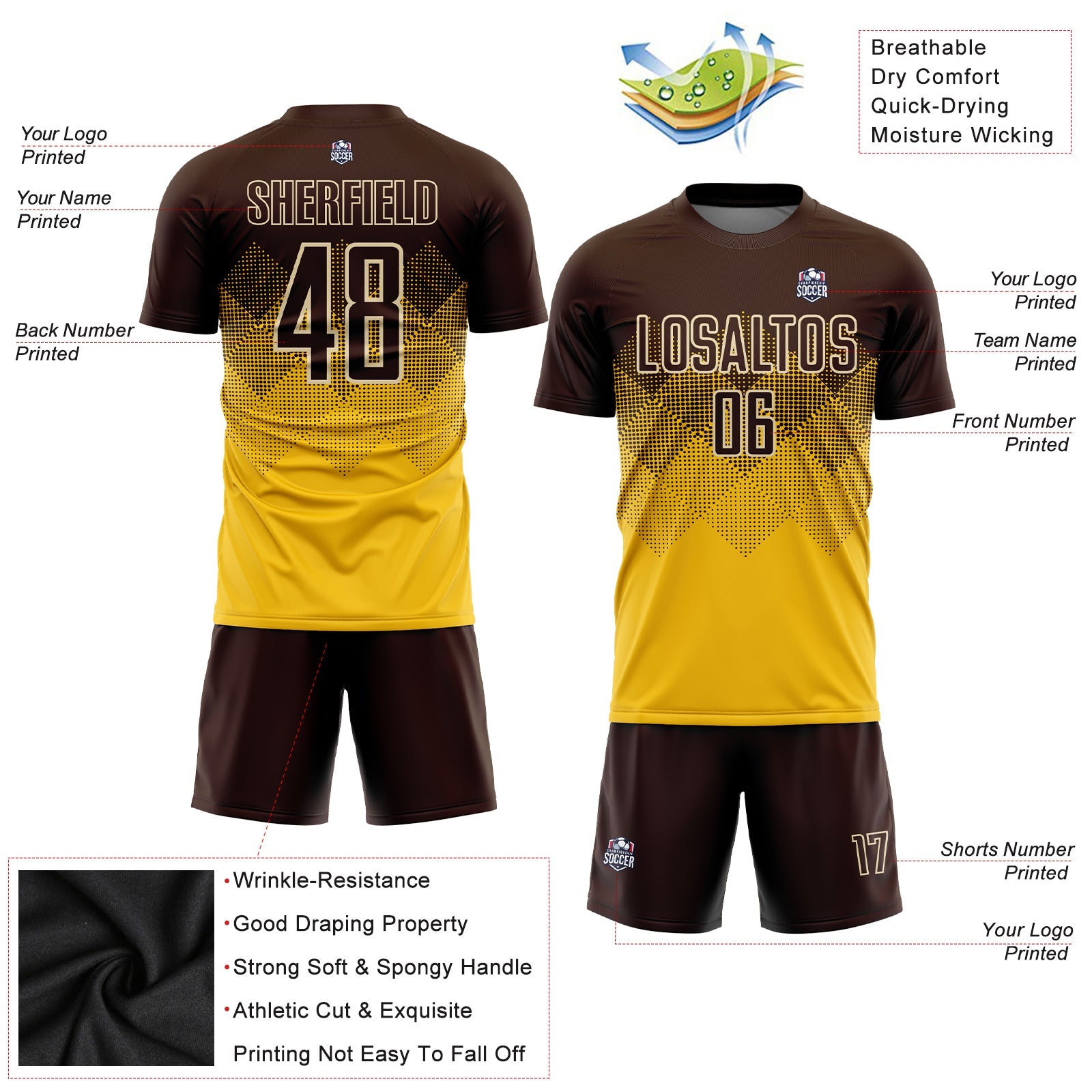 Custom Gold Brown-Cream Sublimation Soccer Uniform Jersey - Sky-Custom